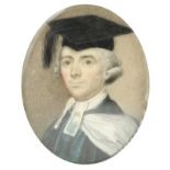 λEnglish School c.1770 Portrait miniature of a gentleman in the dress of Cambridge regent MA Oval,