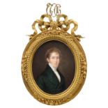 λEnglish School c.1825 Portrait miniature of Major Thomas Otway Cave (1798-1830), wearing a green