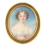 λAndrew Robertson (1777-1845) Portrait of a young lady, in a white dress with a pink sash Signed