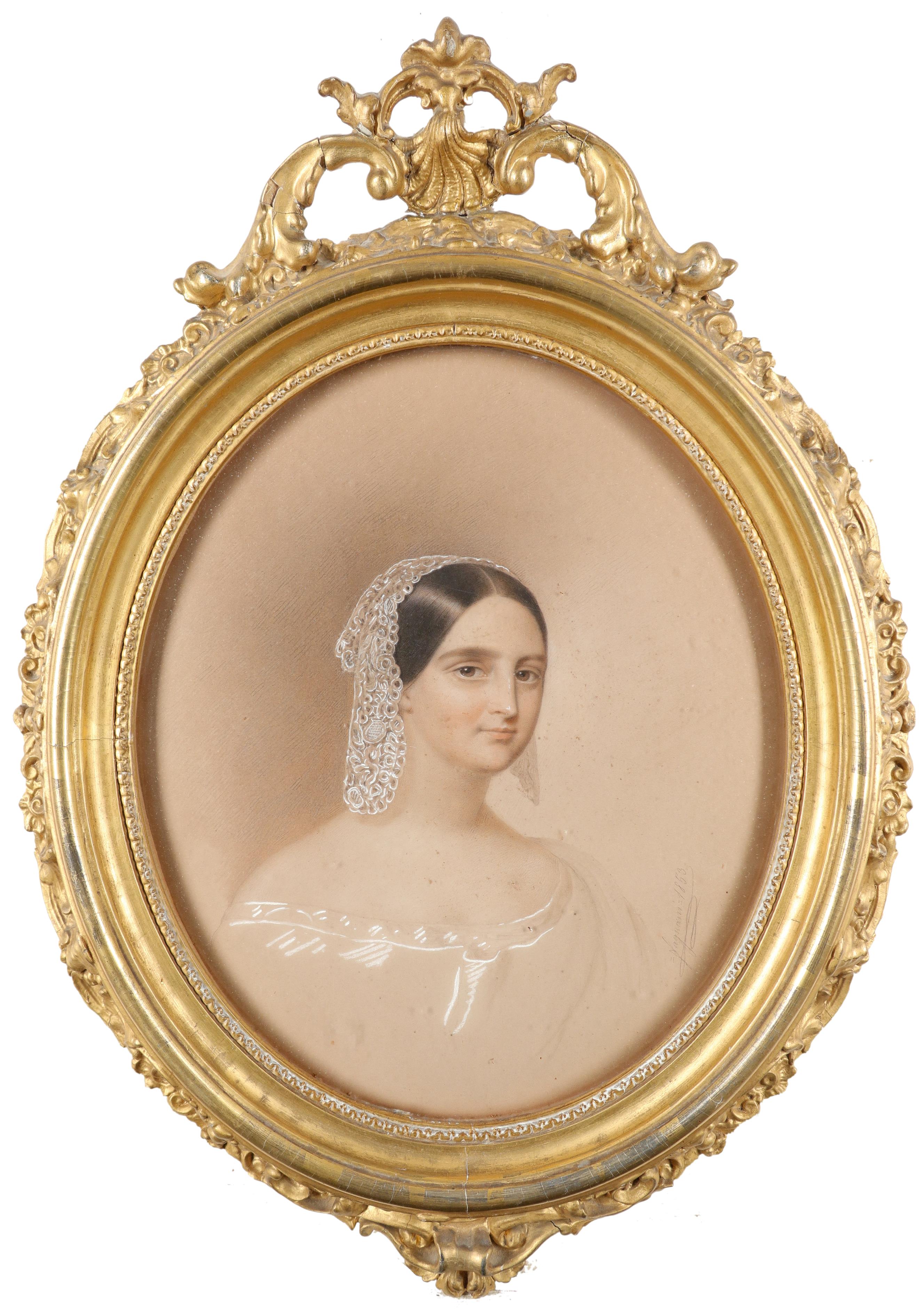 Giuseppe Fagnani (Italian 1819-1873) Portrait of Mary Craig Wharton Wadsworth (1814-1874) Signed and - Image 2 of 3