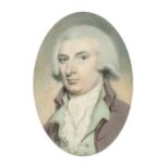 λEnglish School 18th Century Portrait miniature of a gentleman, wearing a mauve coat and green