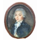 λContinental School 18th Century Portrait miniature of a gentleman wearing a blue coat, white