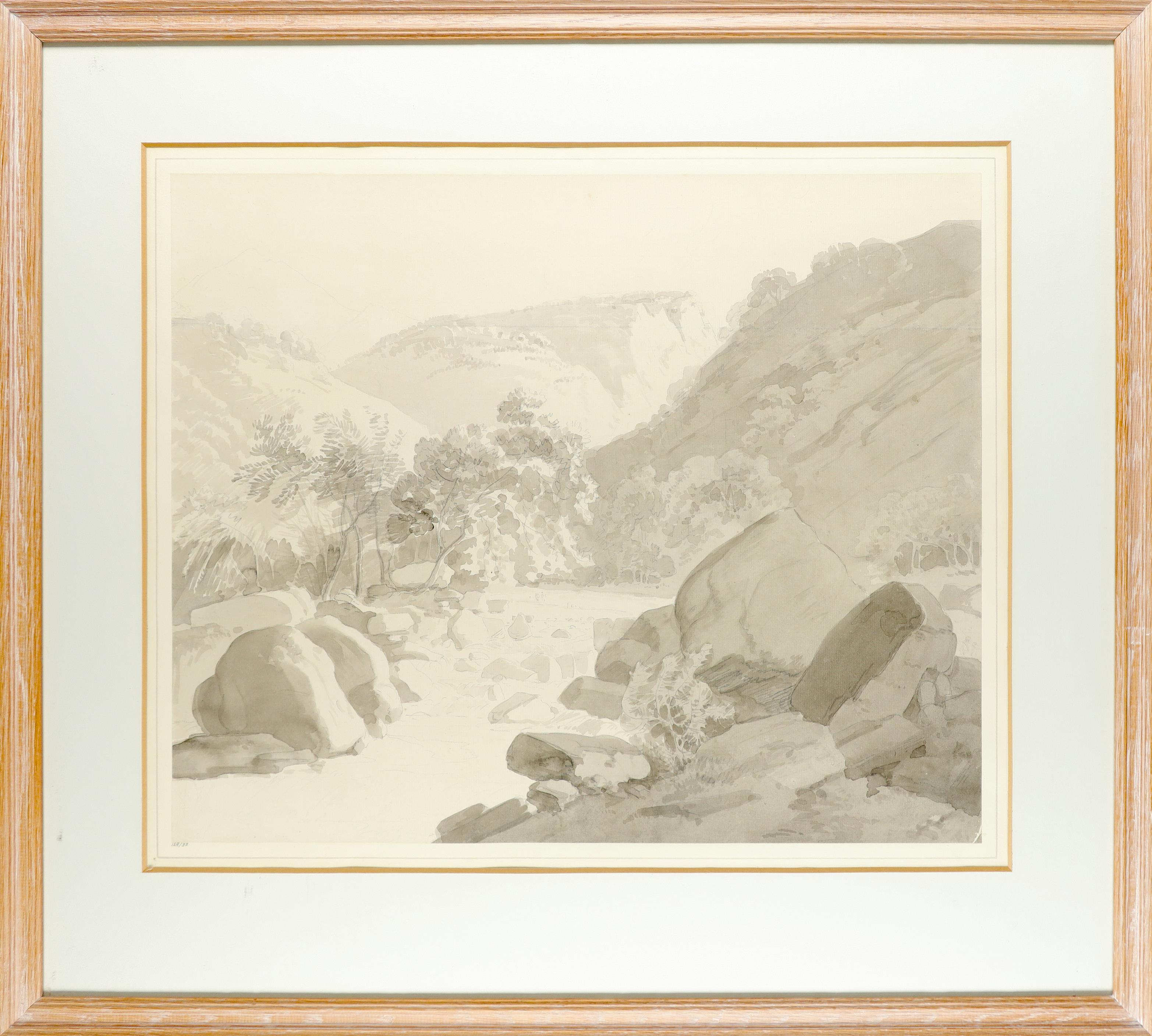 William Daniell RA (1769-1837) Mountainous river landscape Pencil and grey wash 38.4 x 47.3cm; 15 - Image 2 of 3