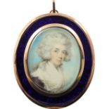 λPhilip Jean (1755-1802) Portrait miniature of a lady, wearing a brown dress and white fichu, and