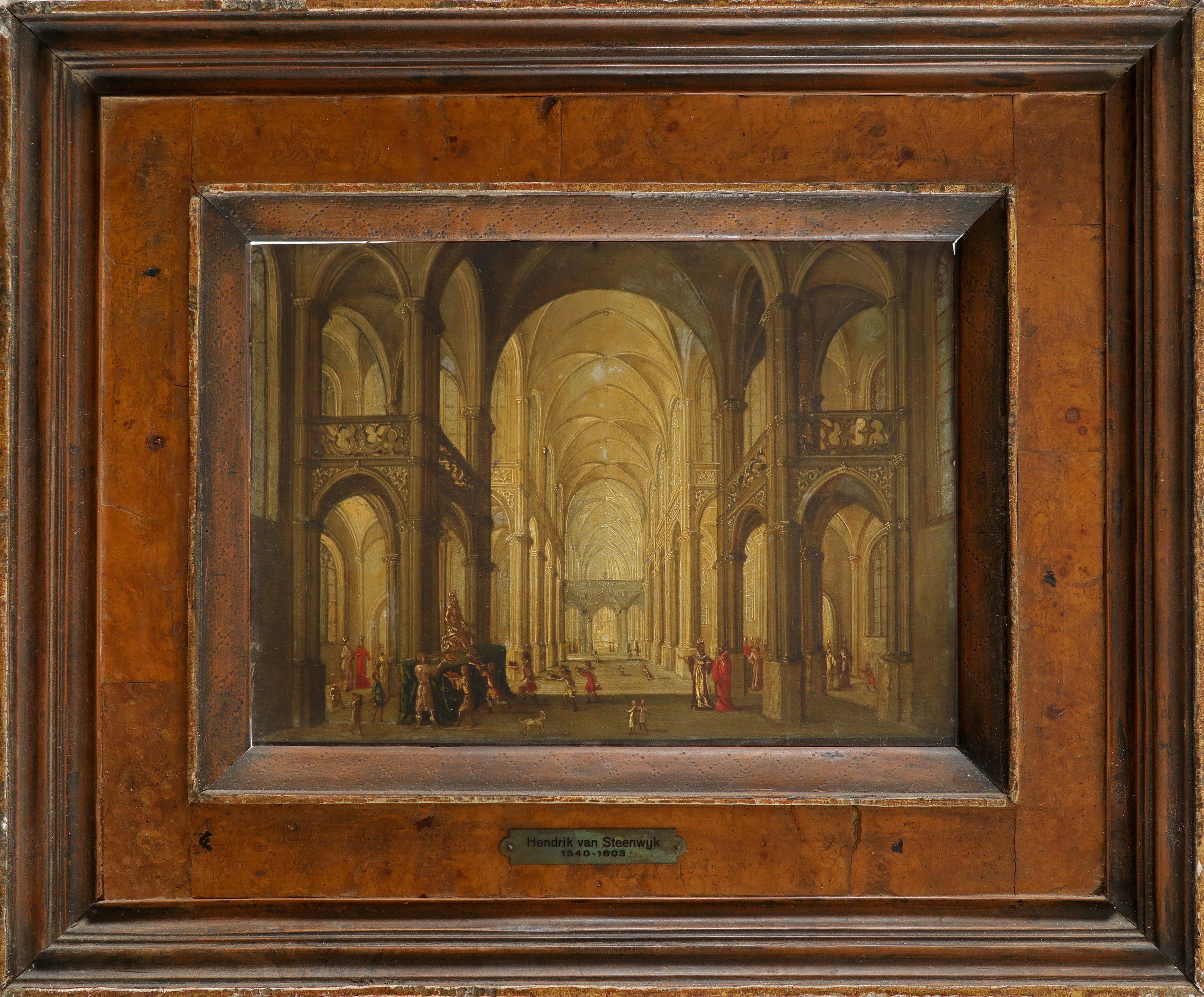 Circle of Hendrick van Steenwijck the Younger Cathedral interior with the idolatry of Solomon Oil on - Image 2 of 3