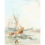 Samuel Owen (1769-7857) Beaching a boat Signed under mount (according to label) Watercolour 11 x