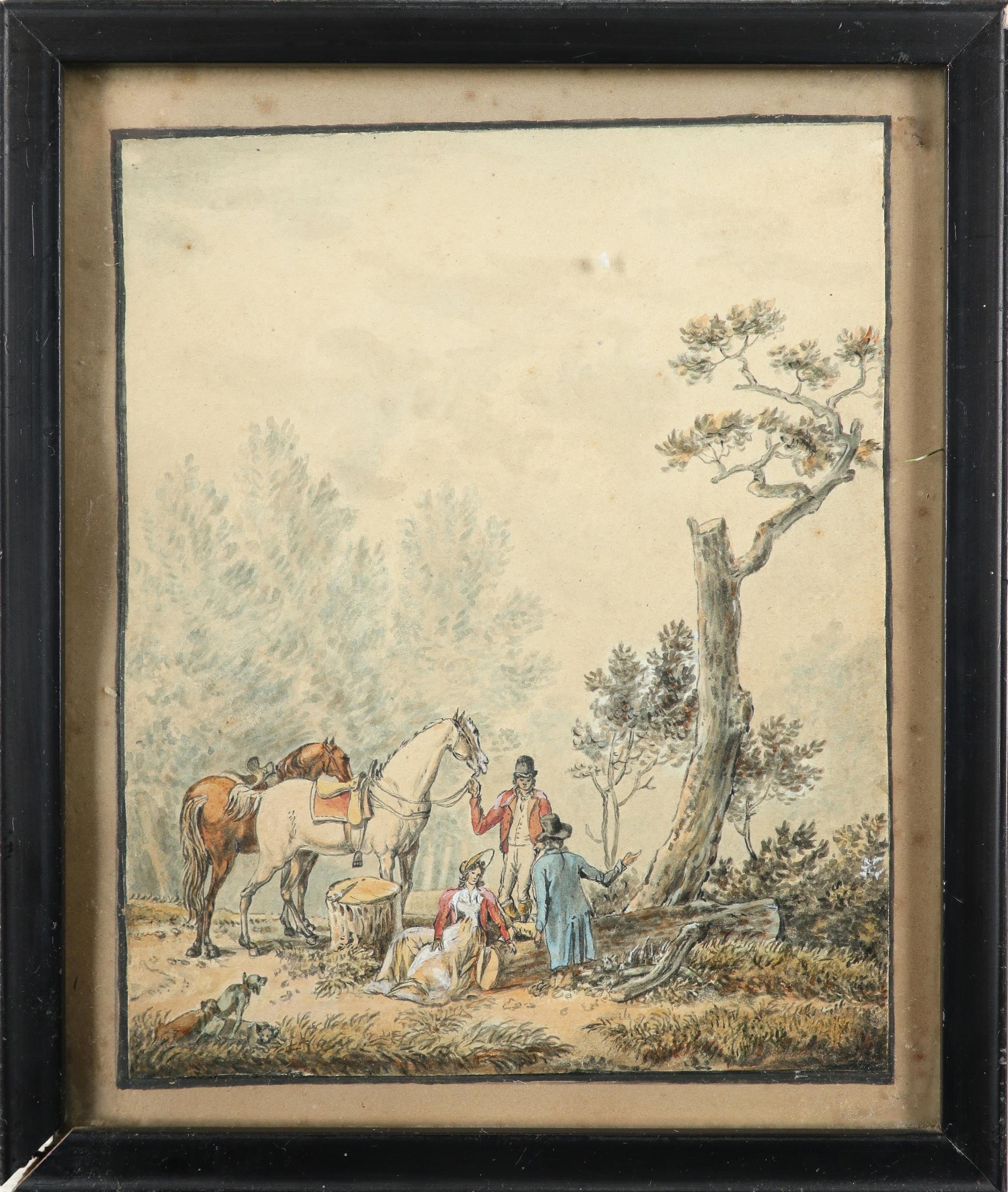 English School Early 19th Century On the hunt; Riders resting A pair, both watercolour heightened - Image 5 of 6