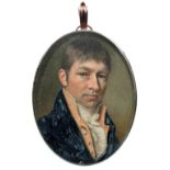 λWilliam Naish (c.1767-1800) Portrait miniature of a gentleman, wearing a blue coat and striped
