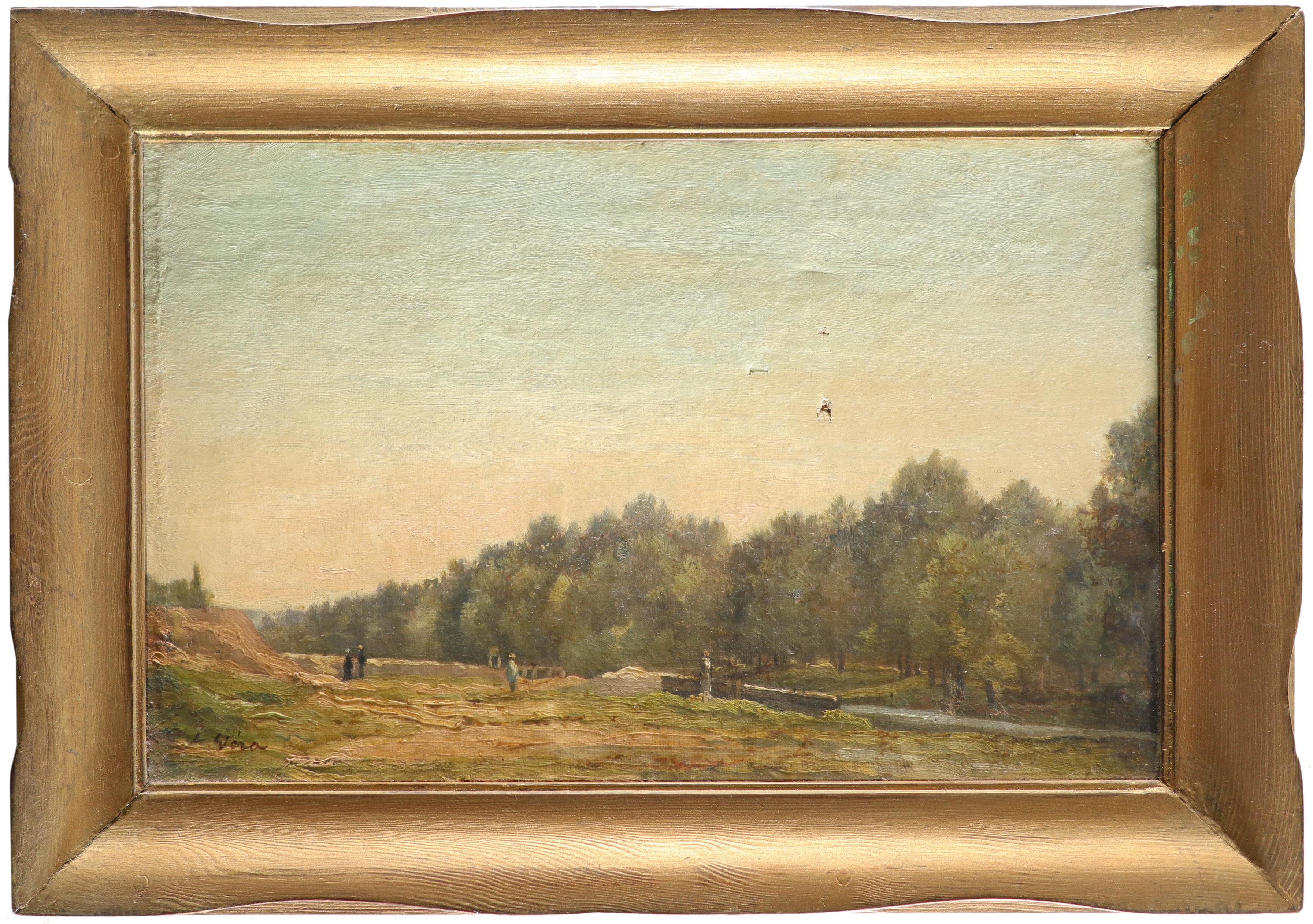 French School 19th Century Landscape with figures by a canal Indistinctly signed A Vera (?) (lower - Image 2 of 3
