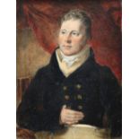 λEnglish School Early 19th Century Portrait miniature of a gentleman, half-length, seated in an