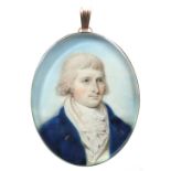 λThomas H. Hull (act. 1775-1827) Portrait miniature of a gentleman in a blue coat and white