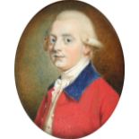 λEnglish School 18th Century Portrait miniature of Francis Brownsword Bullock, wearing a red coat