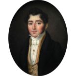 λEnglish School 1831 Portrait miniature of a gentleman, wearing a black coat and yellow waistcoat