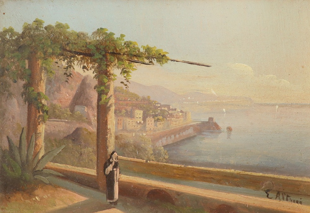 E. Altrui (Italian Early 20th Century) A view of Rome with a traveller on a path; A figure on a - Image 7 of 15