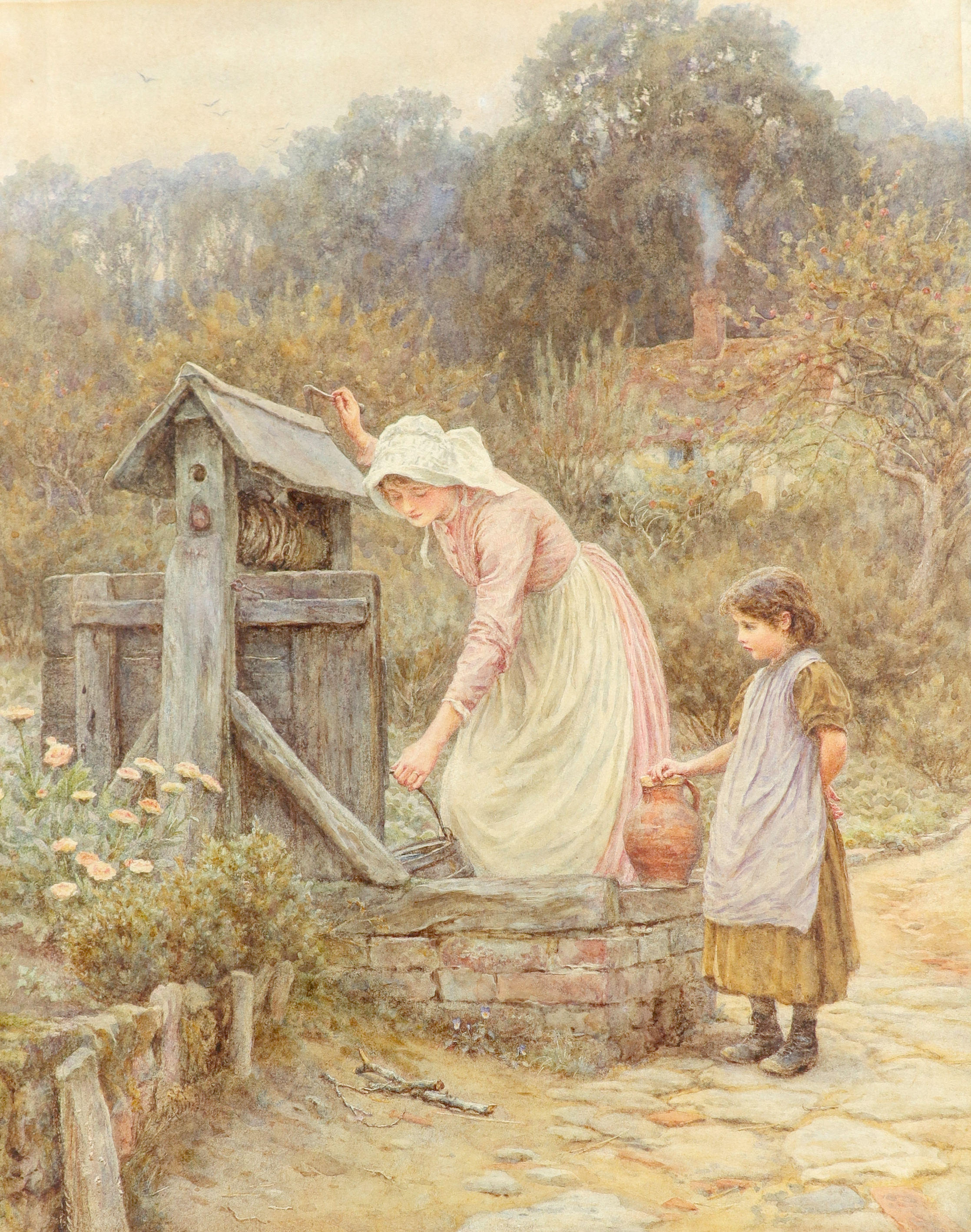 Helen Allingham RWS (1848-1926) At the well Signed H.Allingham (lower left) Pencil and watercolour