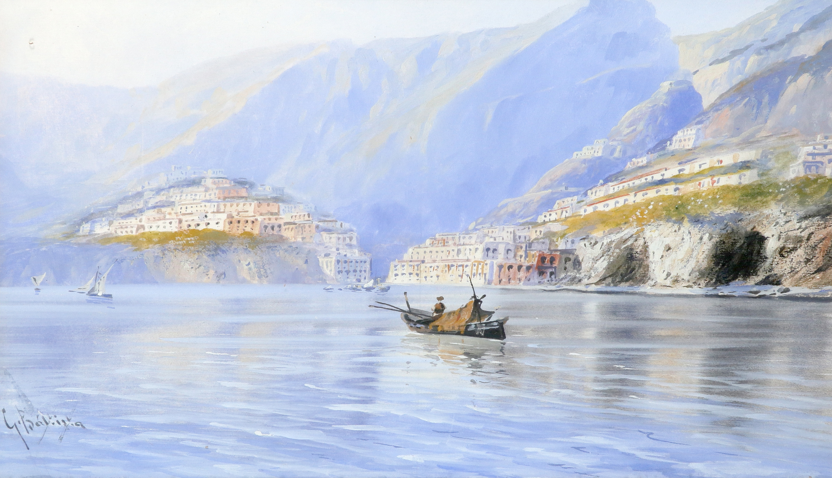 Giovanni Battista (Italian 1858-1925) View of Positano; View of the Castello Miramare, Maiori Two,