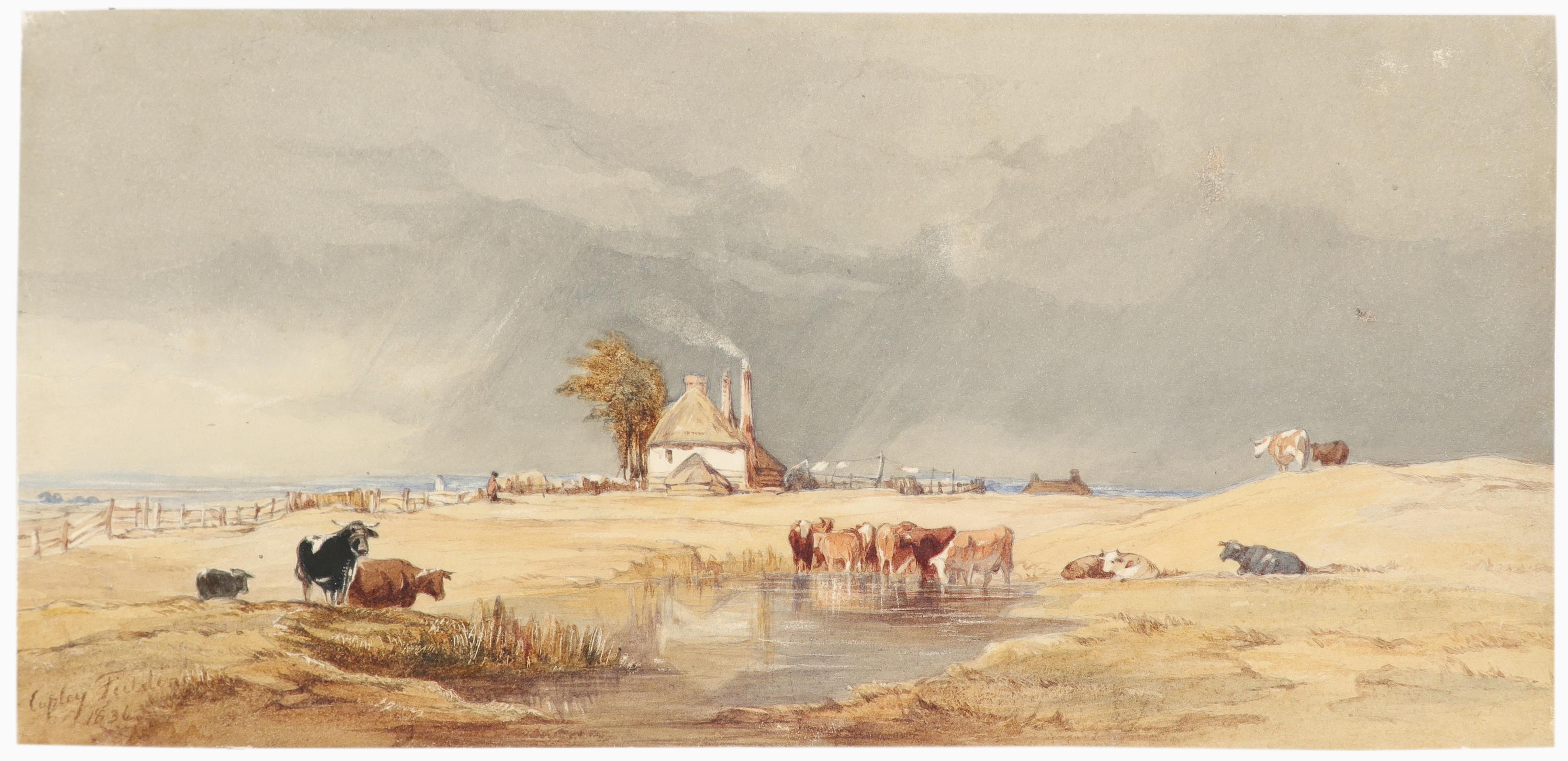 Circle of Edward Duncan Cattle grazing by a pond Bears a signature and date Copley Fielding/1834 ( - Image 2 of 3