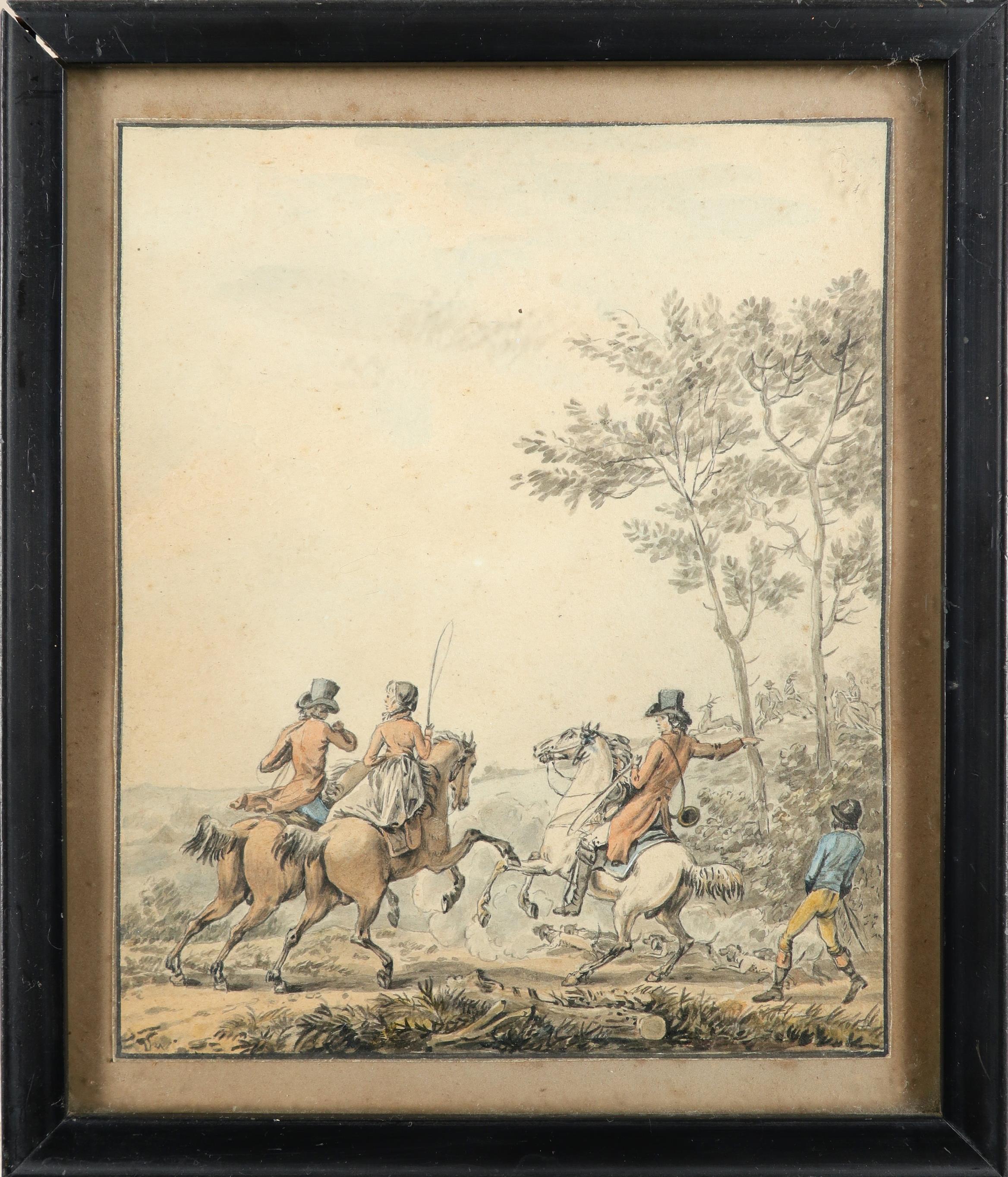 English School Early 19th Century On the hunt; Riders resting A pair, both watercolour heightened - Image 2 of 6