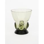 A James Powell & Sons Whitefriars dark green glass, flaring conical form with applied large