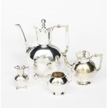 λ A James Dixon & Sons electroplated coffeepot and en suite milk jug designed by Dr Christopher