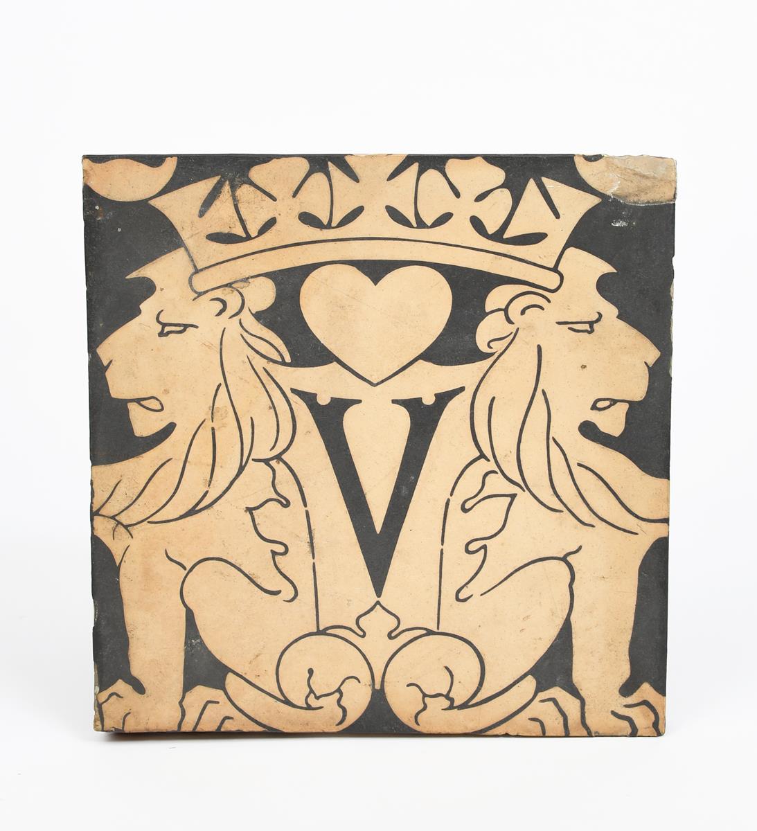 A large Minton & Co Encaustic Heraldic tile the design attributed to Godfrey Sykes, inlaid with