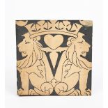 A large Minton & Co Encaustic Heraldic tile the design attributed to Godfrey Sykes, inlaid with