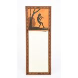 'Piper Morning' a Rowley Gallery marquetry wall mirror, slender rectangular form, the teak frame