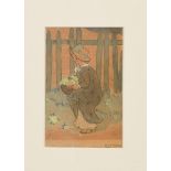 ‡Annie French RI (1872-1965) A Girl with a Basket, 1902 pen and wash on paper, framed signed Annie