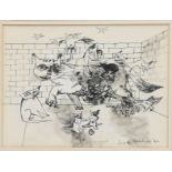 ‡Julian Trevelyan RA (1910-1988) Cats, 1942 black ink on paper, framed signed and dated lower