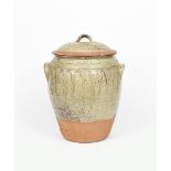 ‡Richard Batterham (born 1936) a large stoneware jar and cover, with modelled handles, cut band