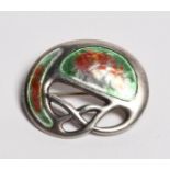 An Art Nouveau Charles Horner silver and enamel brooch, oval, pierced and cast form, enamelled