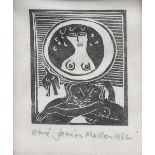 ‡Eric James Mellon (1925-2014) Lovers, 1982 wood block print on paper, framed signed and dated in