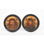 Leonardo Da Vinci and Velasquez a pair of painted wood roundels, each depicting a medieval man,