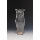 A Stevens & Williams cut glass vase, swollen cylindrical form, cut with water lily pads and flowers,