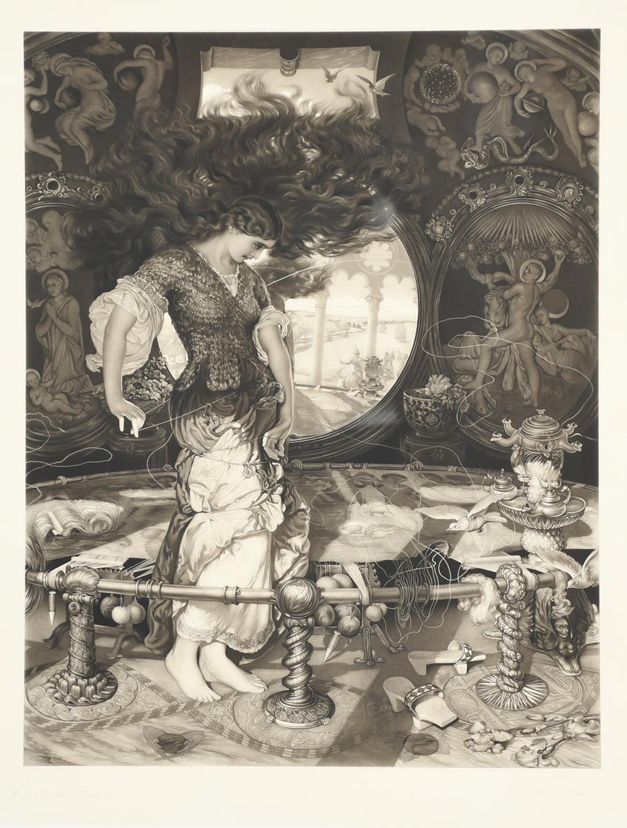 William Holman Hunt OM (1827-1910) Lady of Shalott, an engraving published by Arthur Tooth & Sons,