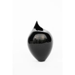 ‡Bruce Marks (born 1968) Bird form black glass, ovoid with pulled rim, etched signature 23.5cm. high