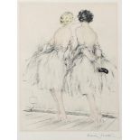 Louis Icart (1888-1950) The Curtain (check) etching and aquatint on paper, framed signed in