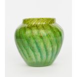 A Moncrieff's Monart Ware vase, shouldered form, lime green glass with columns of green and