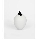 ‡Bruce Marks (born 1968) Bird form black glass cased in frosted white glass, ovoid with pulled