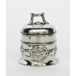 A Liberty pewter string box and cover designed by Archibald Knox, model no.0643, cast in low