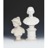 'Flora' a Copeland Parian Ware bust, on waisted socle, and another Parian Ware bust of a woman on