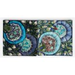 A pair of large William De Morgan Merton Abbey Mongolian pattern tiles, each painted with a