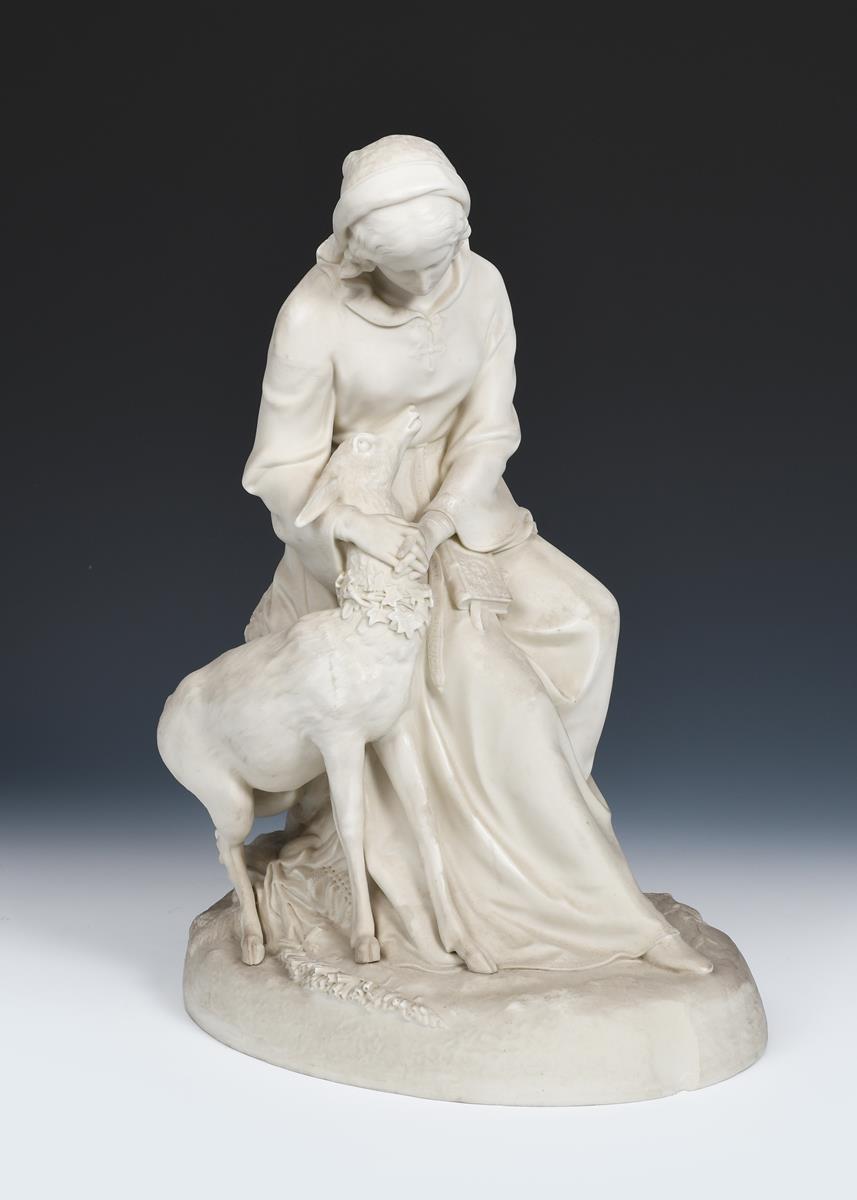 'Emily and The White Doe' a Copeland Parian Ware figure designed by F M Miller, cast Copeland mark
