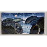 ‡James Campbell (1942-2019) The Lake by Night, 2006, two tile panel, framed signed and dated