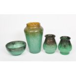 A Moncrieff's Monart Ware vase, shouldered. tapering form, mottled green glass graduating to yellow,