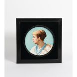 An Aesthetic Movement portrait wall plaque by Julia C Smith, painted with a portrait of a woman with