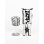 A modern glass vase after the design by Josef Hoffmann, swollen cylindrical form, decorated with