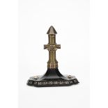 A silver mounted ebonised wood processional cross base in the manner of A W N Pugin, shaped