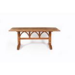 A good Gordon Russell oak Wishbone table, rectangular top over three wishbone supports with