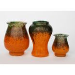 A Moncrieff's Monart Ware glass vase, baluster form, mottled orange with green mottled shoulder